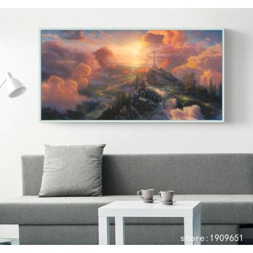 No frame Thomas sun cross scenery oil painting canvas printings oil painting printed on cotton home wall art decoration picture