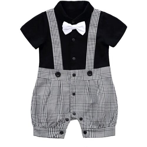 Baby Boy Newborn Gentleman Jumpsuit Party Formal Suit Shirt Suspender Bowtie Tuxedo Baptism christening Outfit Romper