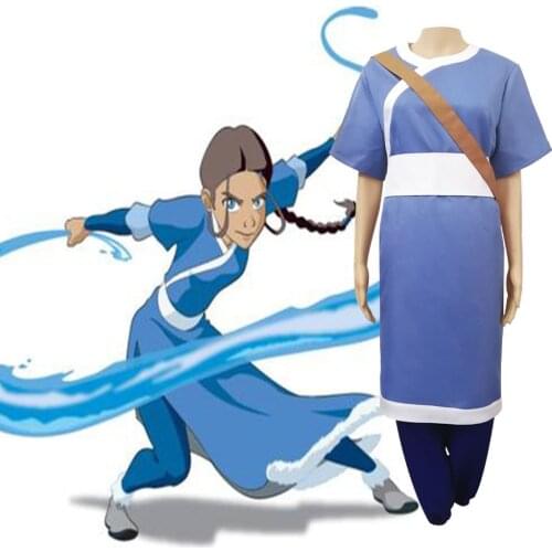 Reneecho Adult Avatar : The Last Airbender Costume Katara Cosplay Blue Fancy Dress Suit Famous Cartoon Cosplay