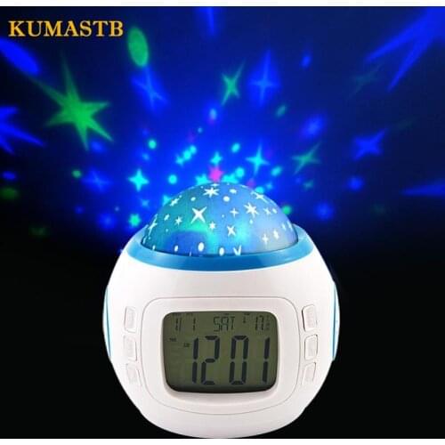 Cartoon Children Room Digital Led Projector Alarm Clocks Calendar Baby Sleeping Sky Star Night Light Music Projector Lamp
