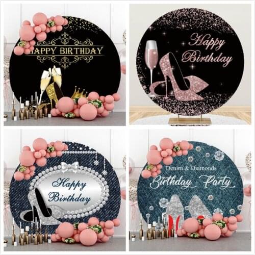 DAWNKNOW Round Circle Elastic Cover Photography Background Backdrop High-heeled Shoes Adult Lady Birthday Party Photo Studio