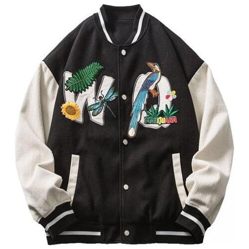 Embroidery Black Jacket Women Spring Summer Baseball Uniform Loose Retro Coat Free Shipping
