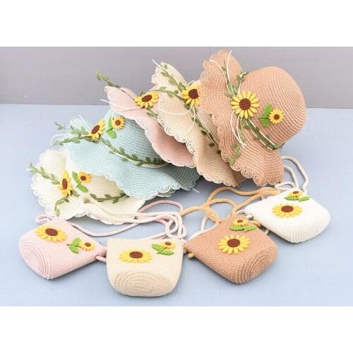 Summer Hat for Baby Girl Sunflower Straw Hat Lovely Adjustable Sun Cap Children Sunproof Outdoor Beach Accessories for Kids Cute