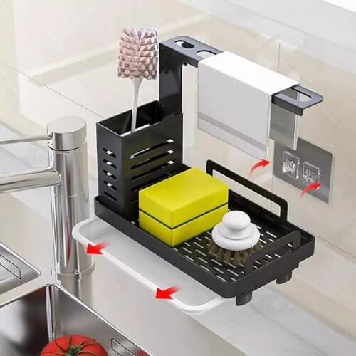 Stainless Steel Multifunctional Drain Rack Sink Faucet Sponge Drain Rack Kitchen Cloth Drain Rack Kitchen Drying Rack With Pan