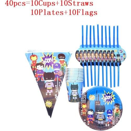 Cartoon Superhero Paper Plate Cup Flag Straw Superhero Theme Birthday Party Supplies Baby Shower Party For Boys Home Decorations