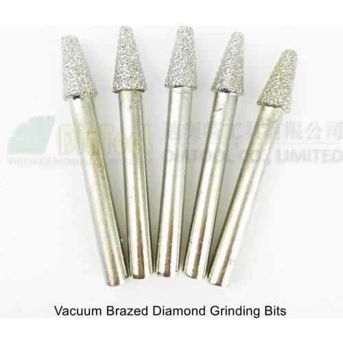 DIATOOL 5pcs #18 Vacuum Brazed Diamond Mounted Points Grinding Heads Diamond Burrs Engraving Bits