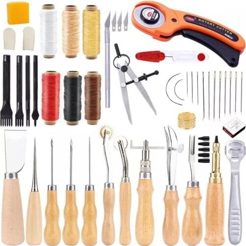 Imzay 53PCS Leather Working Tools Kit With Instructions, Leather Groover, Awls, Prong Punch And Other Tools For Leather Working