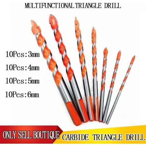 10Pcs 3/4/5/6 Hand Tool Triangular Twist Drill Bit Multifunctional Universal Tile Thread Tungsten Carbide Reaming Wood Drill Set