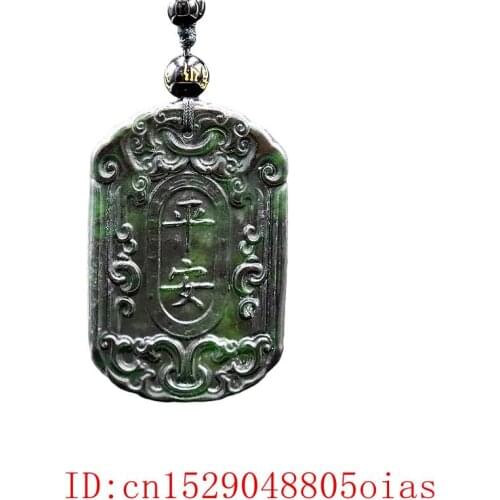 Jade Chinese Style Pendant Necklace Jewellery Carved Natural Black Green Charm Amulet Gifts Fashion