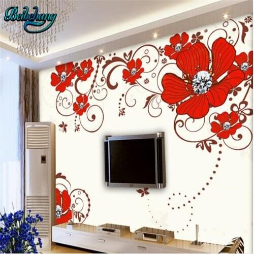 Beibehang 2016 Diamond Red Flower Stereo Pattern Backdrop Large Custom Wallpaper Mural Decor