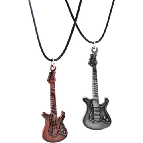 New Girls Retro Guitar Choker Necklace Women Cute Leather Chain Vintage Guitar Pendant Necklace Female Jewelry Friends Gift