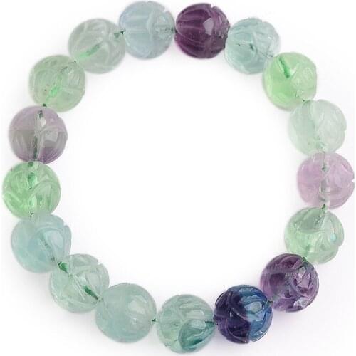 Wholesale Color Fluorite Natural Stone Bracelets Lotus Beads Bracelet Lucky Beauty for Women Men Gift Simple Crystal Jewelry