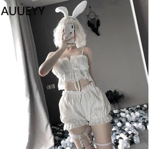 Sexy cute Lingerie French Vintage Palace Cotton Pajamas for Women Sexy Sleepwear Lace Tube Top Shorts Set with Strappy Buttons