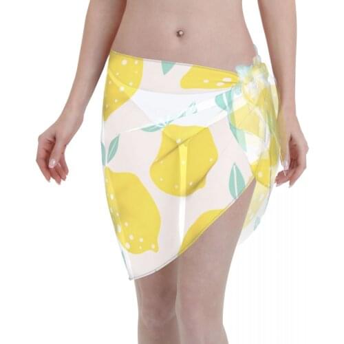 Sexy Women Beach Swimwear Pareo Scarf Cover Up Wrap Kaftan Sarong Beach Wear Abstract Lemon Bikinis Cover-Ups Skirts