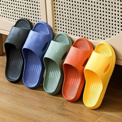 2021 New Slippers Women Summer Thick Bottom Indoor Couples Home Bathroom Non-slip Soft Slippers Floor Flat Shoes Slide Sandals