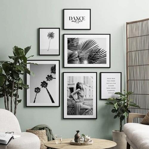 Nordic Pictures Model Palm Leaf Landscape Painting Black White Fashion Wall Art Canvas Minimalist Print Poster For Living Room