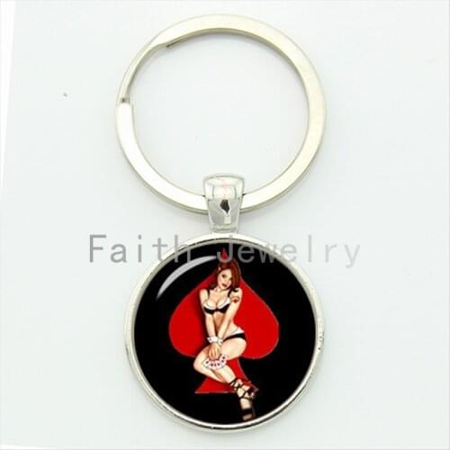 Stylish Charm red peach hearts nude women key chain blonde girl in black lingerie keychain vintage 1940s Pin-Up poker KC647-648