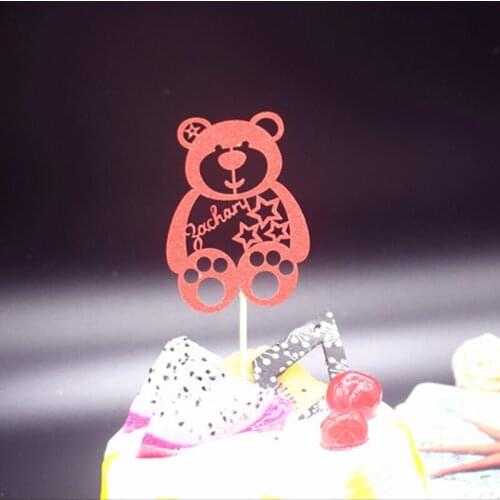 Handmade Gold bear Cake Toppers 12pcs baby birthday Cake Decor baby shower supplies new food fruit dessert sticks cupcake topper