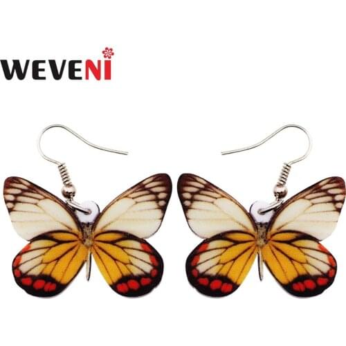 WEVENI Drop Dangle Big Long Pieridae Butterfly Earrings For Women New Fashion Accessories Acrylic Printing Insect Jewelry