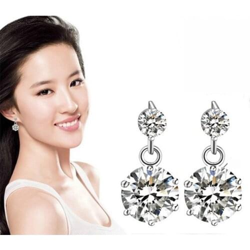 Shiny Large Zircon Silver Color Stud Earrings For Women Korean Earing Exquisite Earings Jewelry Earring Brinco Oorbellen M198