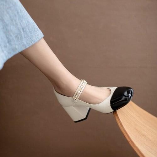 2021 New Mixed Colors High Heels Pumps For Women Metal Buckle Genuine Leather WomenS Shoes Working Party Shoes For Women