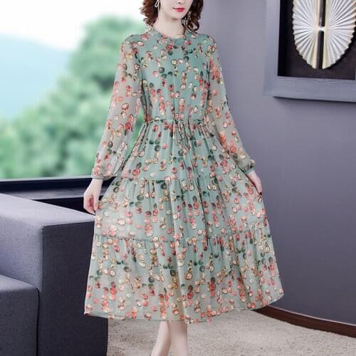 Elegant Dot Print Long Sleeve Women Dresses 2020 New Autumn Boho Casual O Neck Chiffon A Line Dress Fashion Party Vestidos