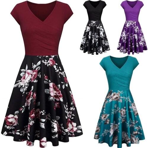 S-3xl Plus Size Summer Women Dresses Female Floral Print 50s 60s Vintage Rockabilly Dress Casual Dot A-line Retro Dress Vestidos