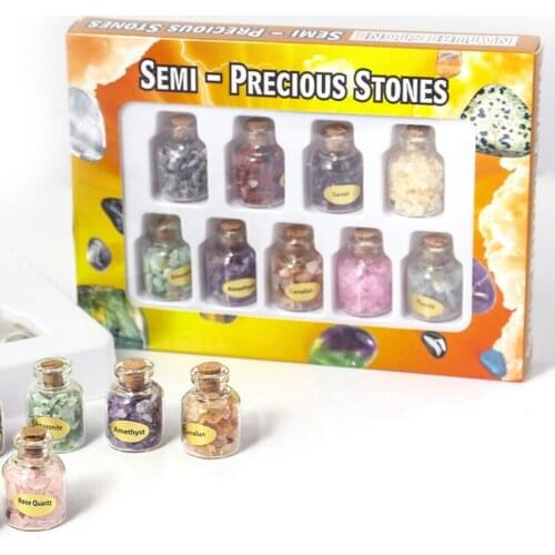 1 Box Of 9 Bottles Mini Natural Semiprecious Gem Stone Chip Crystal Healing Tumbled Reiki Wicca Travel Natural Stones Decoration