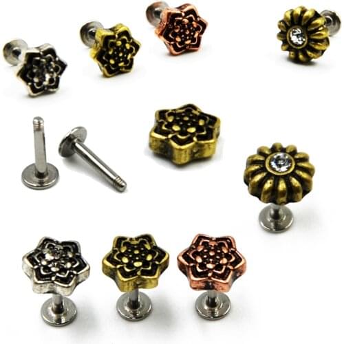1 Pieces Brass Tribal Vintage Mandala Labret Earring Ear Cartilage Ear Tragus Lip Ring Piercing Jewelry