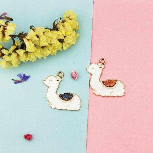 10pcs Cartoon Drop Oil Alpaca Pendants Charms Animals Enamel Charms Dangle Fit DIY Earring Bracelet Jewelry Accessory CraftFX251