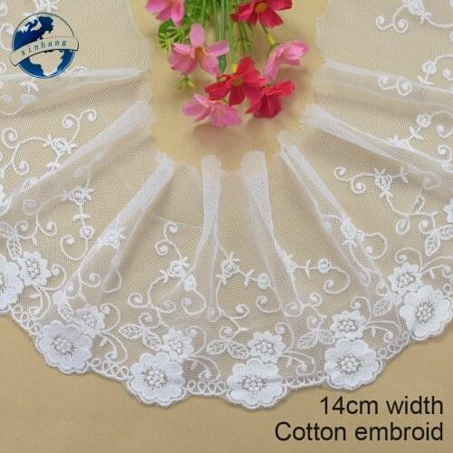 14cm width white lace cotton embroidery lace french lace ribbon fabric guipure diy trims warp knitting sewing Accessories#4100