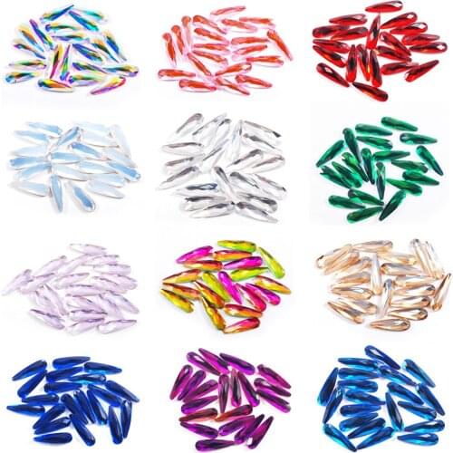 20pcs Long Water drop Nail Rhinestones 3x10mm Crystal Glass Stones 3D Glitter Crystal Charms 12 Colors Nail Art Decorations