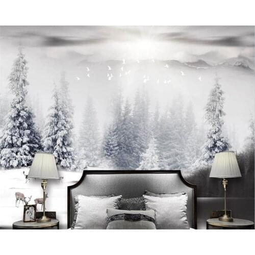 Beibehang Modern home background wall wall decoration 3d wallpaper Snow forest elk bedroom TV background wall 3d wallpaper