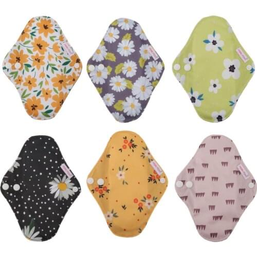 4 Layers Bamboo Charcoal Washable Sanitary Menstrual Pads Panty Liners Soft Hygienique Cartoon Print Women Sanitary Pad