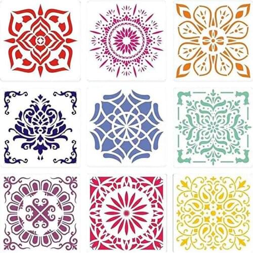 9pcs Mandala stencils Laser Cutting-painting Template DIY Decoration, Wood, Airbrush, Rock, Floor and Wall Art