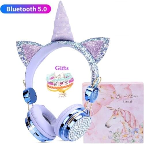 Diamond Unicorn Bluetooth Headset Kids wireless Headphones With Mic Online Learning Headphone Music Stereo Headphones Kids Gifts