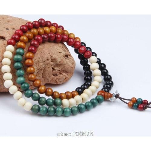 BRO988 Buddhist 5 Elements Colorful Wooden Prayer Beads malas 108x6mm Fashion wooden beaded bracelet 50pcs lot