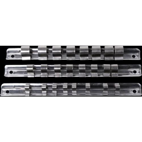 Socket Rack Holder 1/4" 3/8" 1/2" with 8 Clips On Rail Tool Organizer Storage