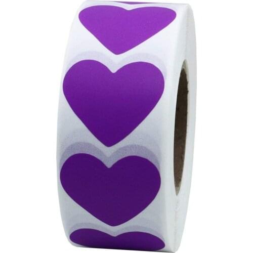 Purple Heart Stickers 2 Inch Love Adhesive Labels 500 Per Roll (1 Roll)-Natural Purple Paper Stickers with color Printing