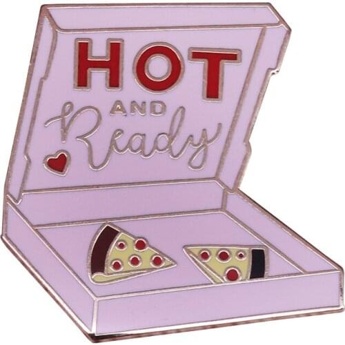 Hot and ready enamel pin unique hand painted pizza box brooch flair collection gift coat bag accessory
