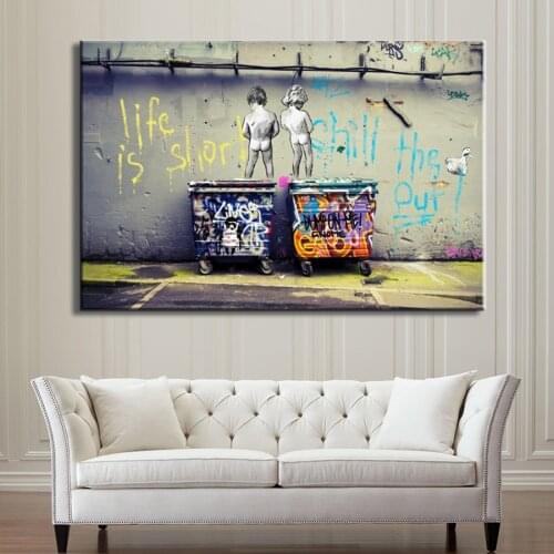 Banksy Graffiti Street Art Abstract Canvas Painting Posters and Prints "Life Is Short Chill The Duck Out" Wall Art Home Decor