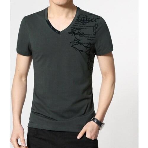 Quality Fashion 95% Cotton 5% Spandex Man T-shirt Short Sleeve Male V-neck Casual Summer Black Grey White Men T Shirt