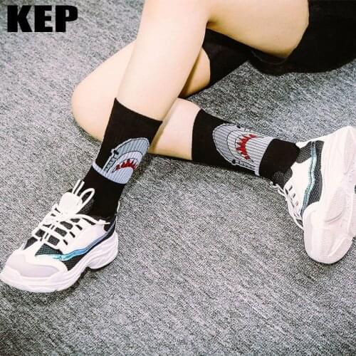 Women Socks Spring Fashion Trend Street Unisex Shark Cotton Hip Hop Popular Harajuku Crew Socks Casual Skate Student Sox Female