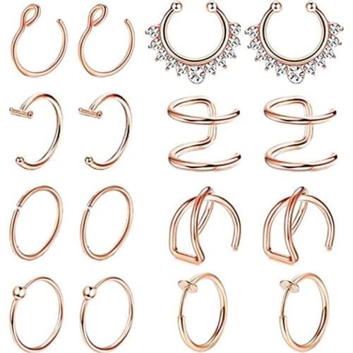 1PCS Stainless Steel Fake Nose Ring Cheater Labret Piercing Ring Fake Nose Piercing Hoop Nose Clip Faux Cartilage Earring Tragus