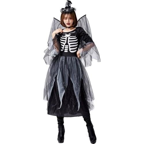 Halloween Costume Goblin Sidewalk Party Tulle Skull Print Cute Devil Angel Wings Costume Nightmare Before Christmas