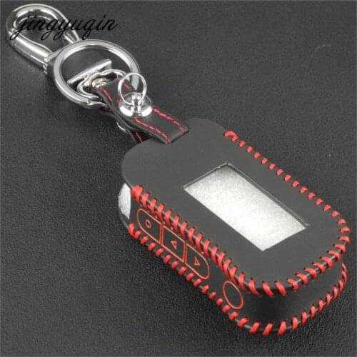Jingyuqin Leather Key Case For For Starline A93 A63 A96 Car LCD Alarm Remote Controller Keychain Cover Hand-Made Style
