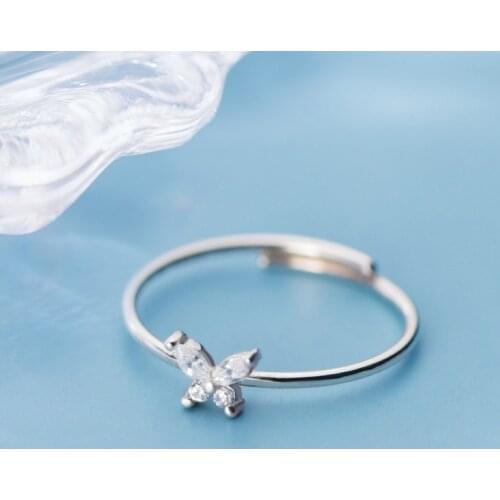 MloveAcc Real 925 Sterling Silver Rings for Women CZ Zirconia Butterfly Resizable Ring Thin Korean Fashion Jewelry