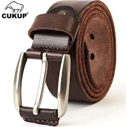 CUKUP Mens Top Quality Solid Cowskin Leather Belts Cover Pin Buckle Metal Man Casual Styles Jeans Belt for Men 38mm Width NCK305
