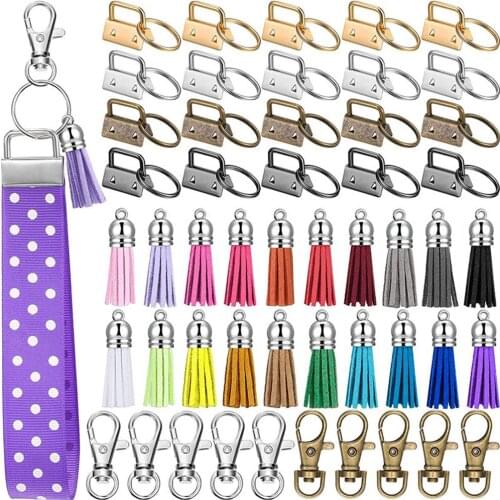 60 pcs keychains hardware set, leather key, lanyard tassel lobster clasp, dog clasp hook clasp DIY Keychain Crafting