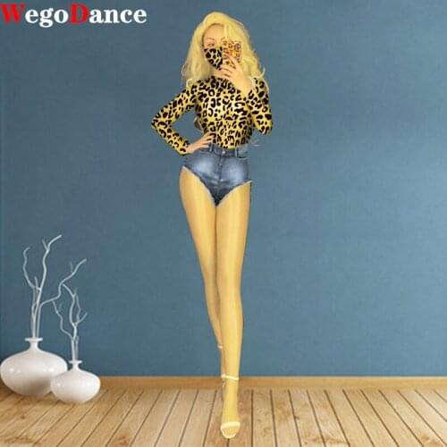 New Women Leopard Print Bodysuit Pole Dance Clothing Jazz Costume Leotard Stretch Singers Nightclub Lady 4colors